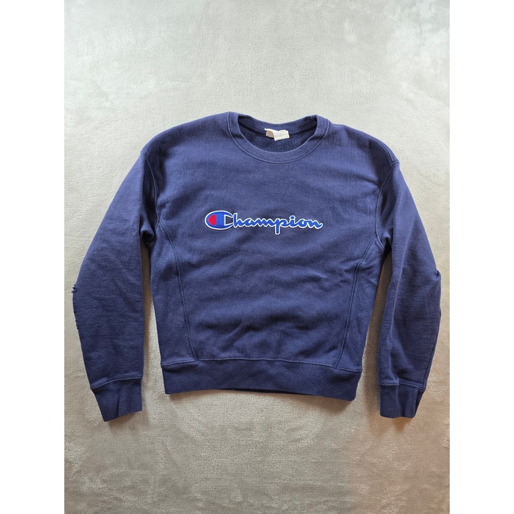 Champion Reverse Weave Hoodie Sweatshirt Womens S Blue Fleece Athleisure *Read